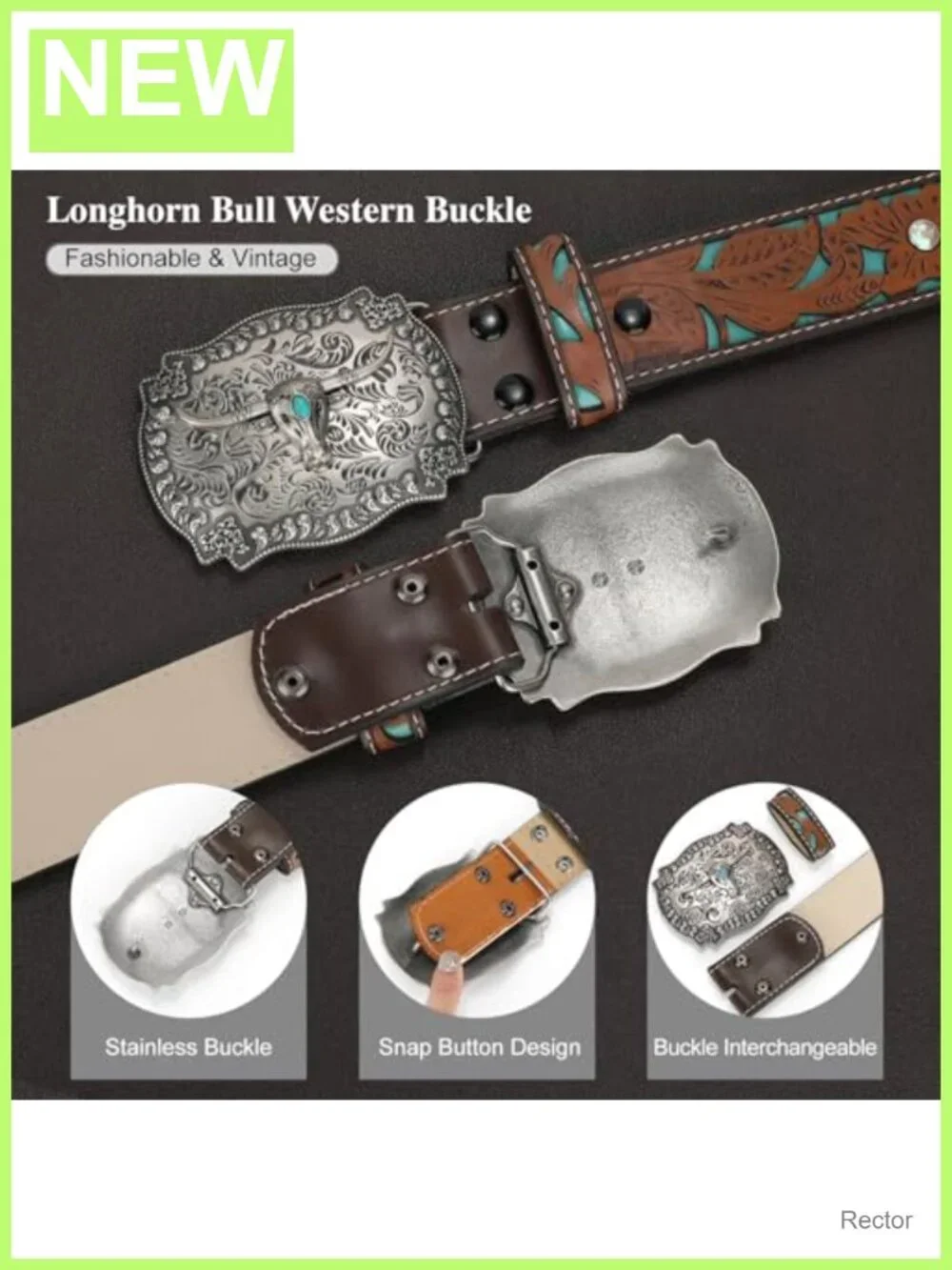 Genuine Leather Vintage Western Belt Engraved Tooled Cowboy Belt